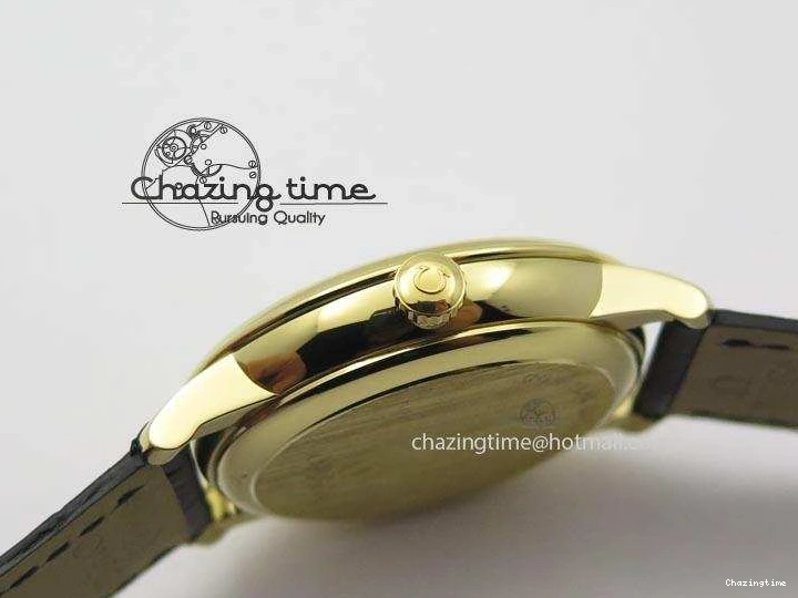 0220 De Ville MK 1:1 Best Edition YG Blue Dial On Black Leather Asian Seagull T1701 (Sec@6) Upgraded 8234